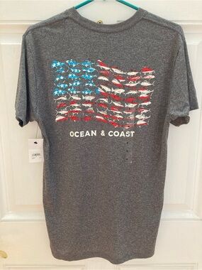 NEW Ocean & Coast Charcoal Gray Catoni Graphic Tee T-shirt USA Flag Fish Print